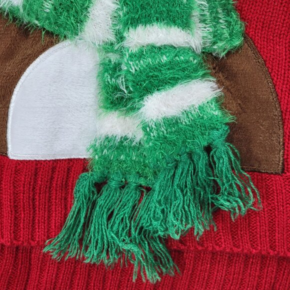 Ugly Christmas Sweater Unisex L Reindeer 3D Rhinestone Tinsel Fur Knit Holiday - Picture 4 of 16